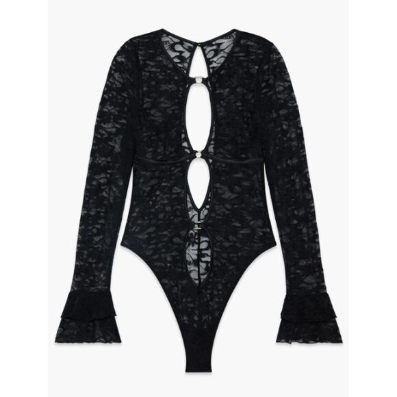 NWT Savage Fenty Medium Black Long-Sleeve Link Up Lace Teddy Bodysuit Lingerie - Picture 1 of 8